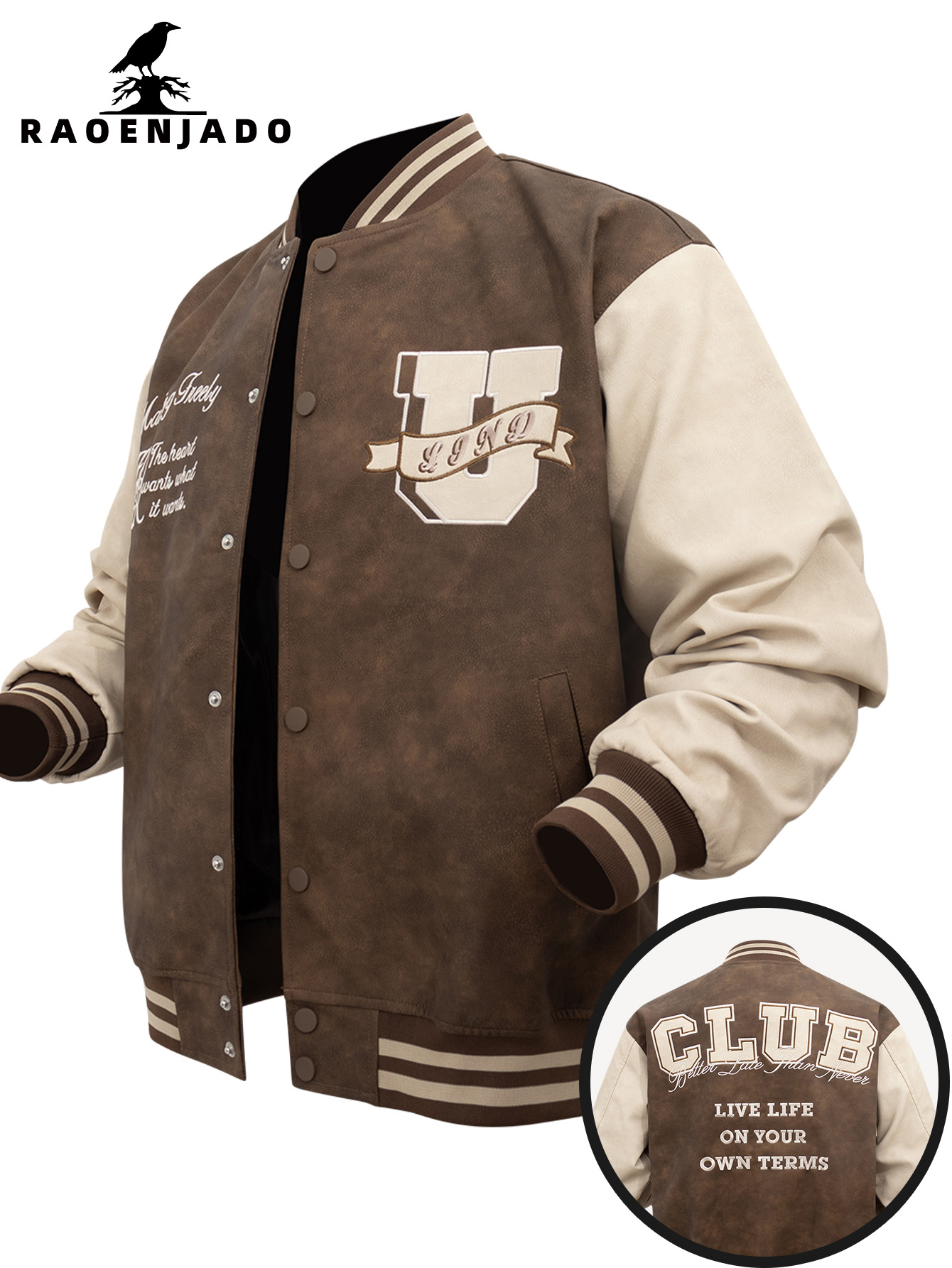 メンズPUフェイクレザージャケット ヴィンテージバーシティコ - Varsity Jacket Letterman のレビューと価格