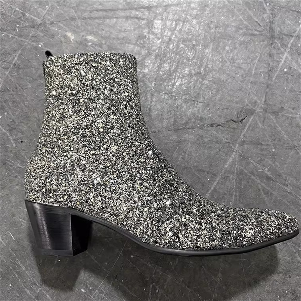 シルバー キラキラ ポインテッドトゥ メンズブーツ 2026 - Chelsea Boots Men のレビューと価格