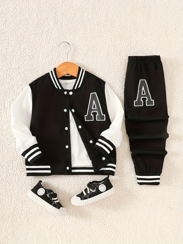 ボーイズ ブラック＆ホワイト レター「A」 バーシティジャケ - Varsity Jacket Letterman のレビューと価格