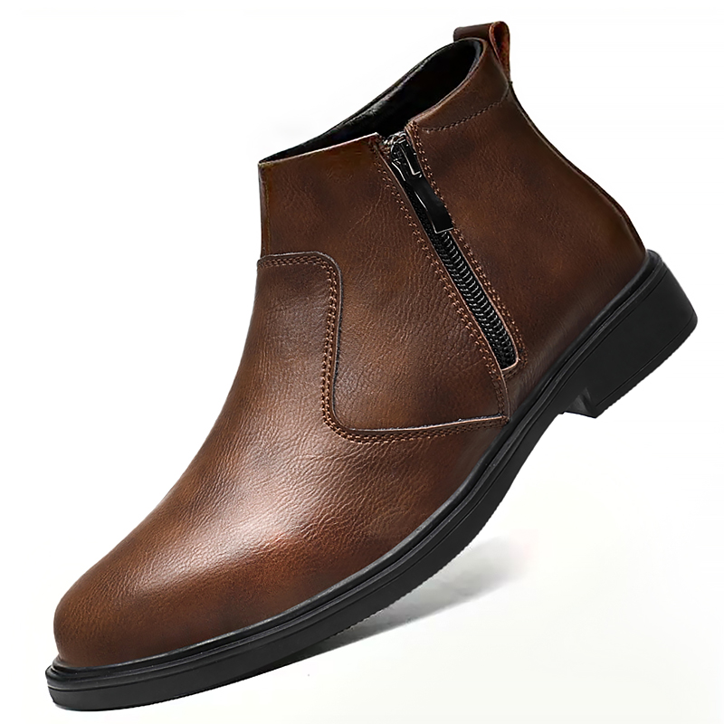 秋と冬の新しいメンズハイカットレザーシューズ、ジッパー付きレ - Chelsea Boots Men のレビューと価格