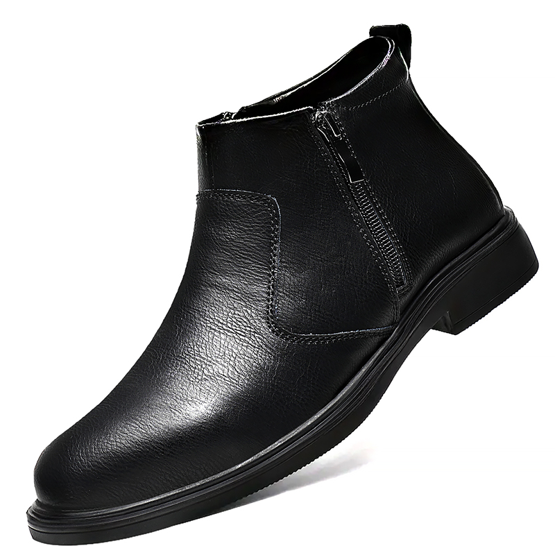 秋と冬の新しいメンズハイカットレザーシューズ、ジッパー付きレ - Chelsea Boots Men のレビューと価格