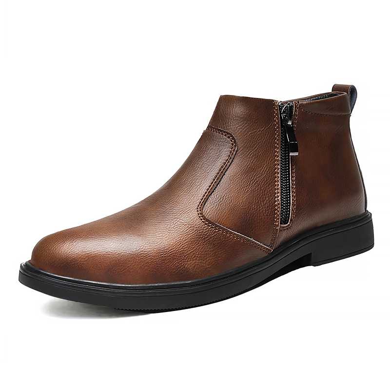 秋と冬の新しいメンズハイカットレザーシューズ、ジッパー付きレ - Chelsea Boots Men のレビューと価格