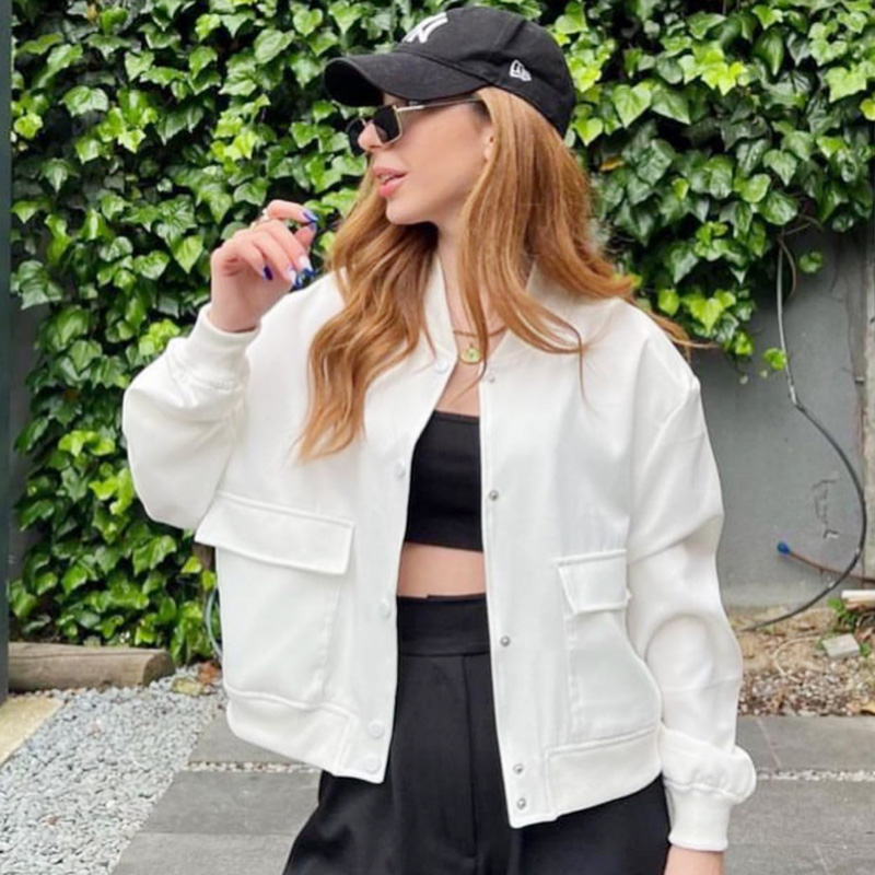 HXAO レディース ボンバージャケット クロップ ブラック - Varsity Jacket Letterman のレビューと価格