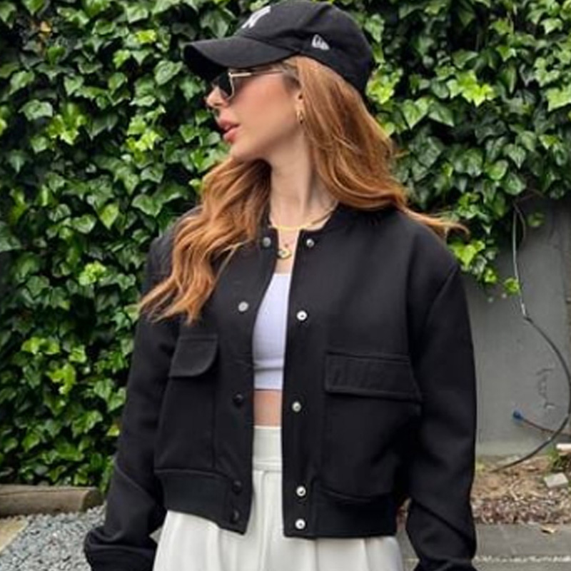 HXAO レディース ボンバージャケット クロップ ブラック - Varsity Jacket Letterman のレビューと価格