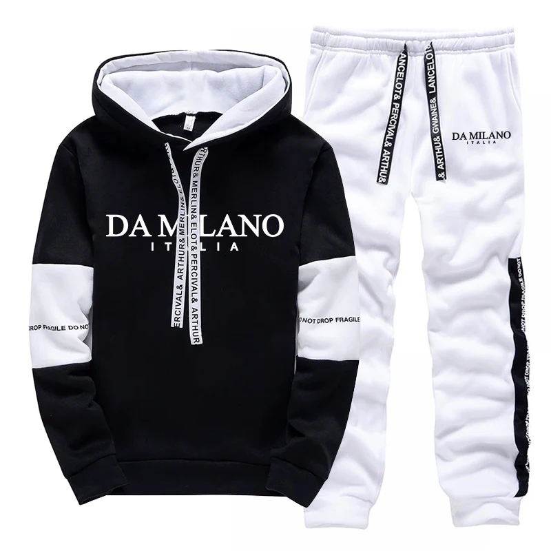黒白秋冬メンズトラックスーツカジュアルフード付きスウェットシ - Men'S Fashion Clothing のレビューと価格