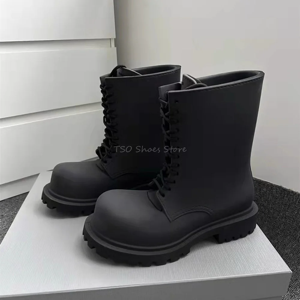 厚底黒ブーツ男性のための新しい女性ダービー親指レースアップブ - Chelsea Boots Men のレビューと価格