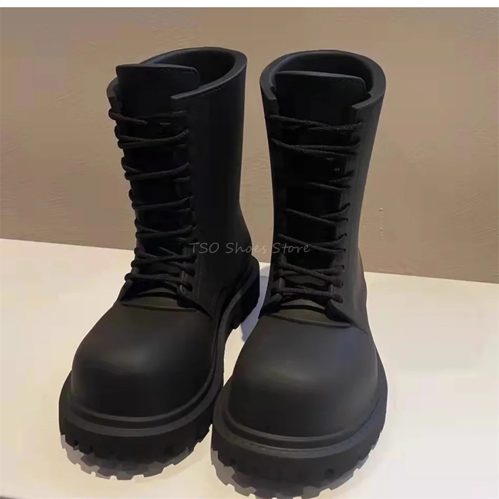 厚底黒ブーツ男性のための新しい女性ダービー親指レースアップブ - Chelsea Boots Men のレビューと価格