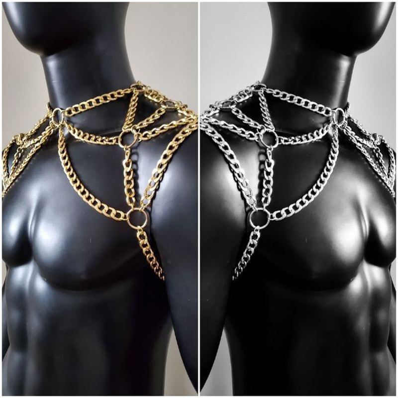 パンク男性ショルダーボディチェーンバックメタルネックレスボデ - Men'S Fashion Gold Chain のレビューと価格