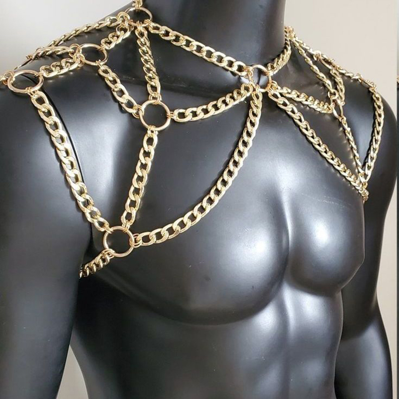パンク男性ショルダーボディチェーンバックメタルネックレスボデ - Men'S Fashion Gold Chain のレビューと価格