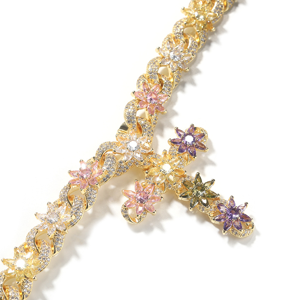 15mm カラフルアイスフラワー クロス キューバンチェーン - Men'S Fashion Gold Chain のレビューと価格