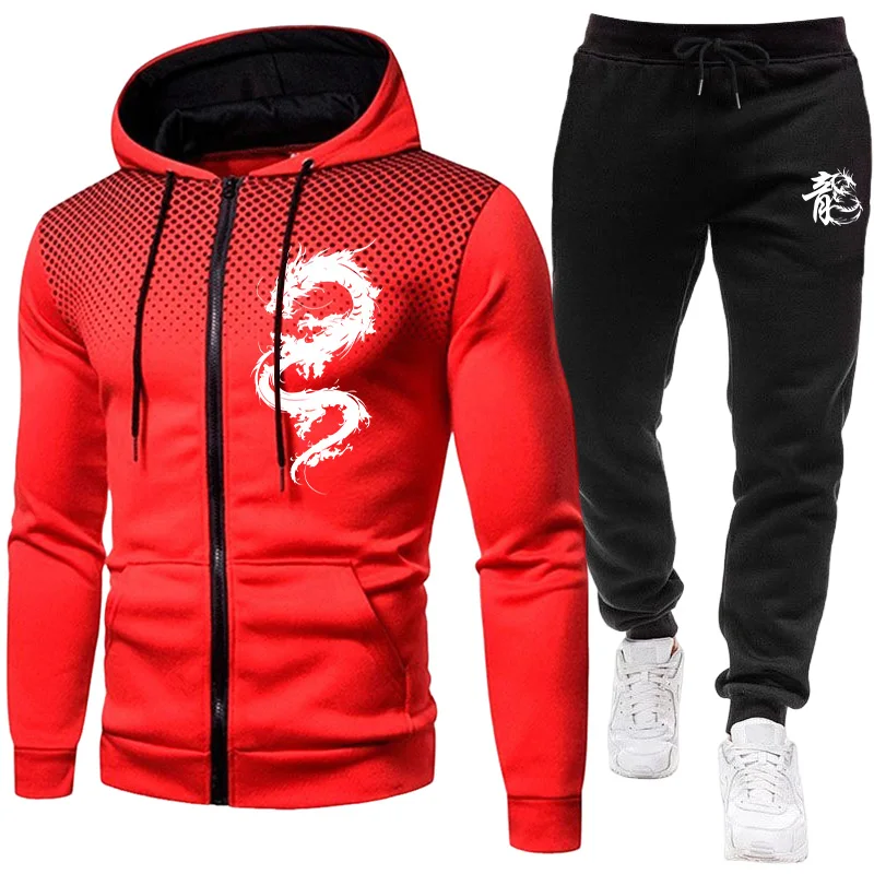 メンズパリドラゴン柄ファッションプリントセットアップ ツーピ - Men'S Fashion Zipper Hoodie のレビューと価格