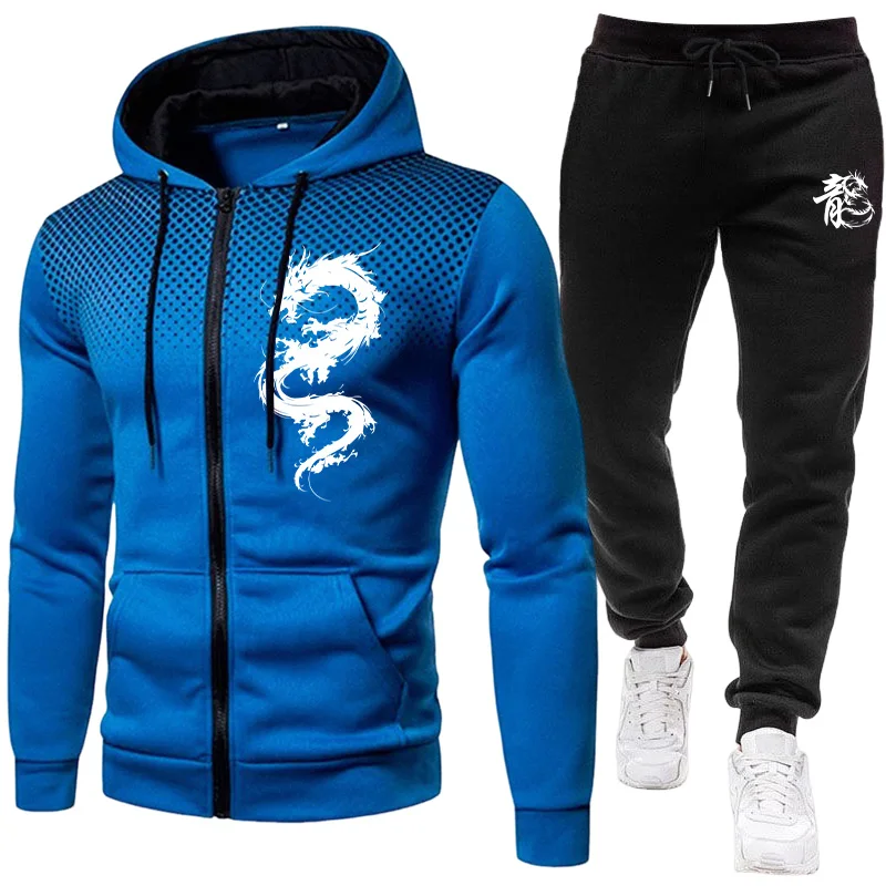 メンズパリドラゴン柄ファッションプリントセットアップ ツーピ - Men'S Fashion Zipper Hoodie のレビューと価格