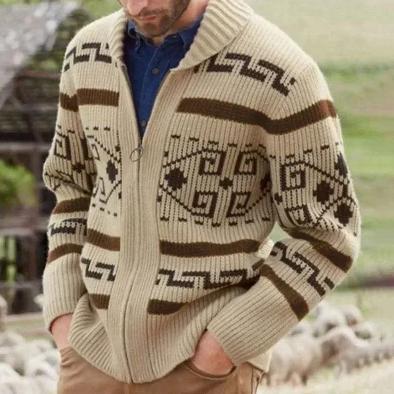 メンズ冬のセーターカーディガンヴィンテージジャカードニットシ - Men'S Fashion V Neck Sweater のレビューと価格