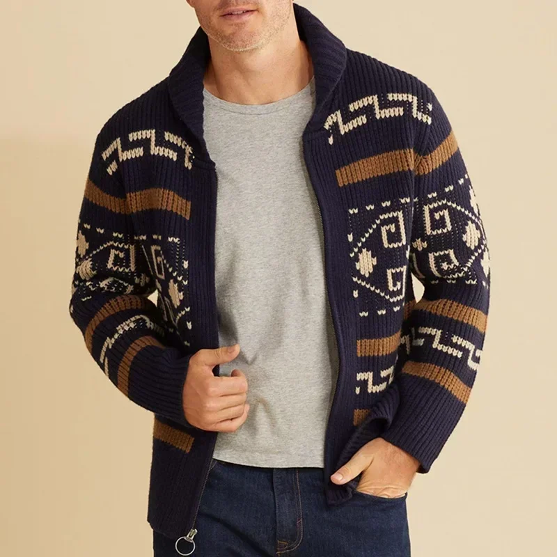 メンズ冬のセーターカーディガンヴィンテージジャカードニットシ - Men'S Fashion V Neck Sweater のレビューと価格
