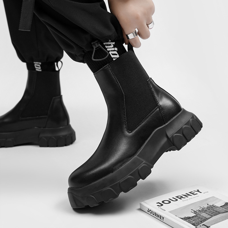 メンズブーツチェルシー本革ジッププラットフォーム増加アンクル - Chelsea Boots Men のレビューと価格
