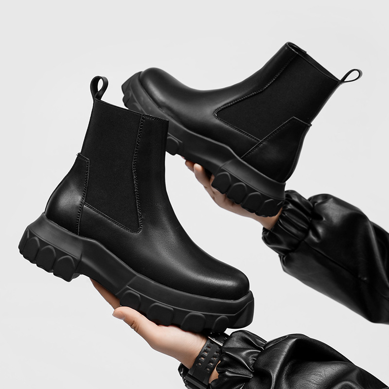 メンズブーツチェルシー本革ジッププラットフォーム増加アンクル - Chelsea Boots Men のレビューと価格