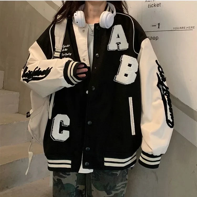 Y2k ラムウールボンバージャケット女性特大ストリート 20 - Varsity Jacket Letterman のレビューと価格