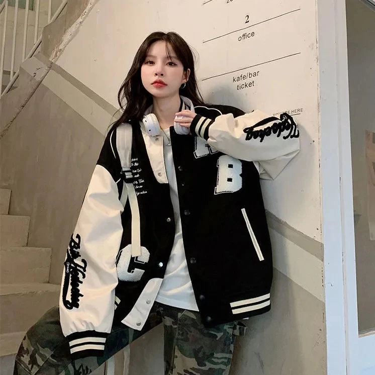 Y2k ラムウールボンバージャケット女性特大ストリート 20 - Varsity Jacket Letterman のレビューと価格