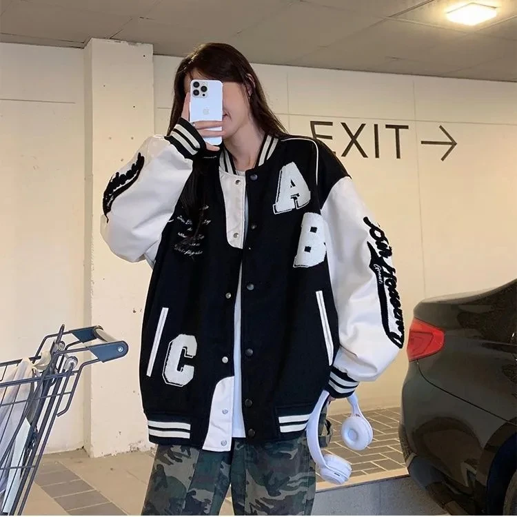 Y2k ラムウールボンバージャケット女性特大ストリート 20 - Varsity Jacket Letterman のレビューと価格