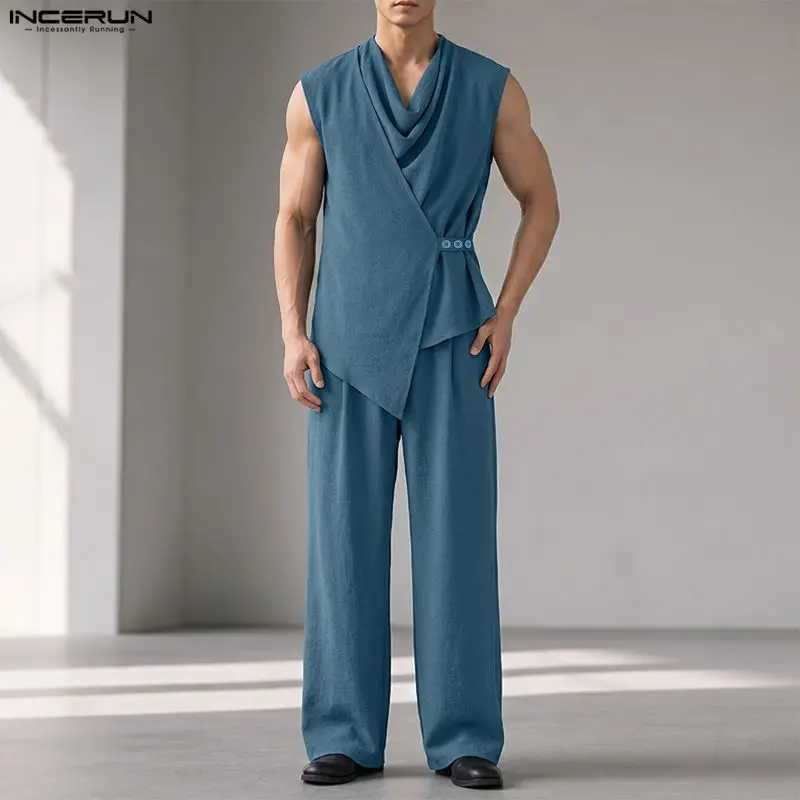 INCERUN 男性セット無地ノースリーブ不規則なシャツパン - Track Suit Men のレビューと価格
