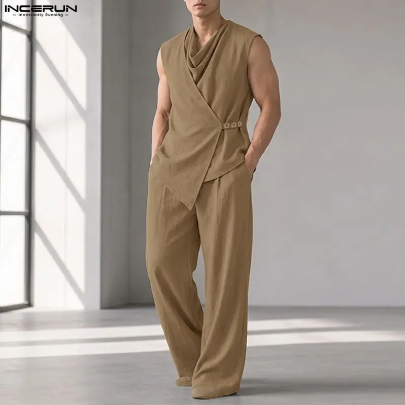 INCERUN 男性セット無地ノースリーブ不規則なシャツパン - Track Suit Men のレビューと価格