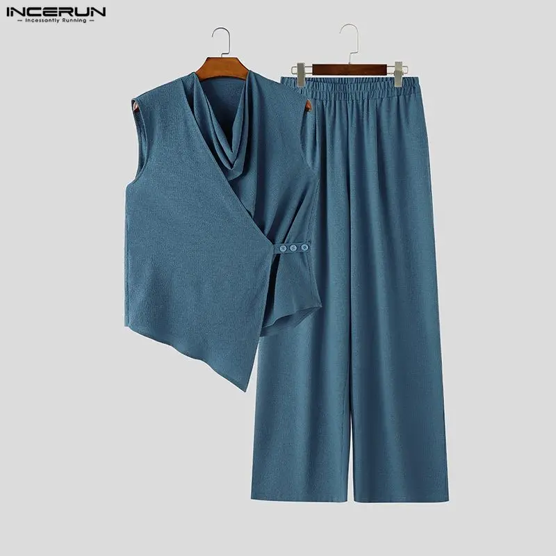INCERUN 男性セット無地ノースリーブ不規則なシャツパン - Track Suit Men のレビューと価格