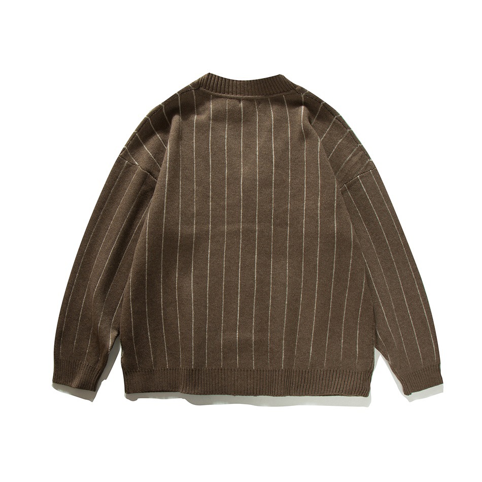 春秋のストライプカーディガンセーター男性ファッションヴィンテ - Men'S Fashion V Neck Sweater のレビューと価格