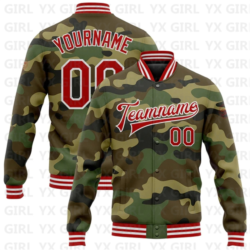 カスタムカモパープルゴールドフルスナップバーシティレターマン - Varsity Jacket Letterman のレビューと価格