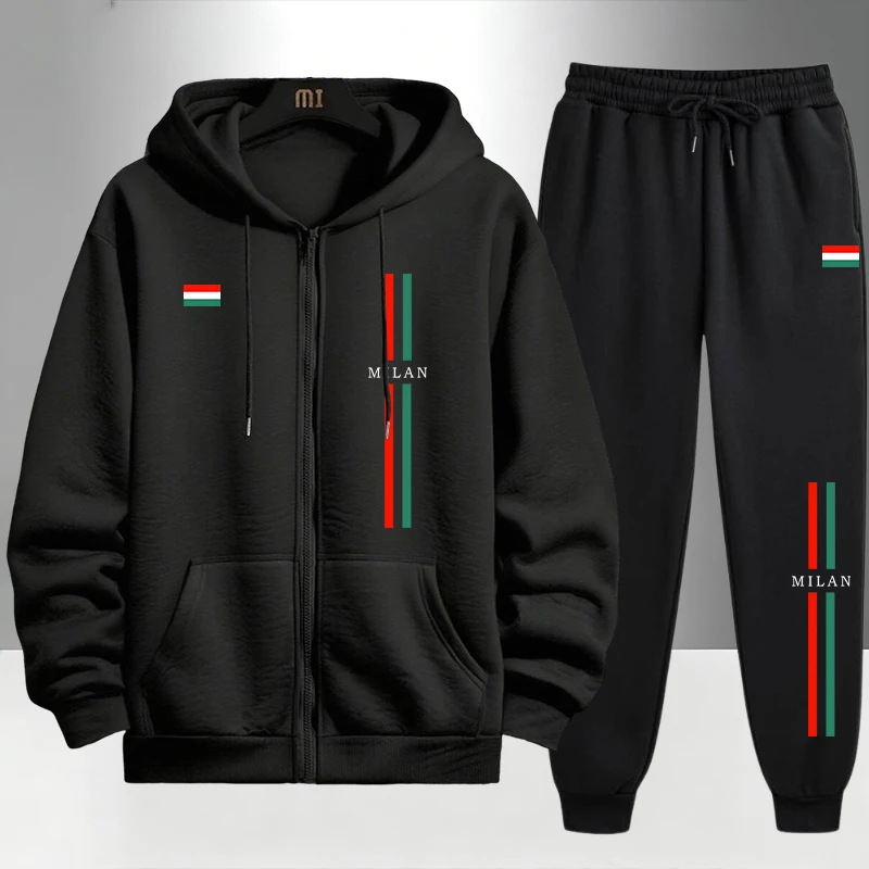 2026 イタリアプリント メンズセット ジップアップパーカ - Men'S Fashion Zipper Hoodie のレビューと価格