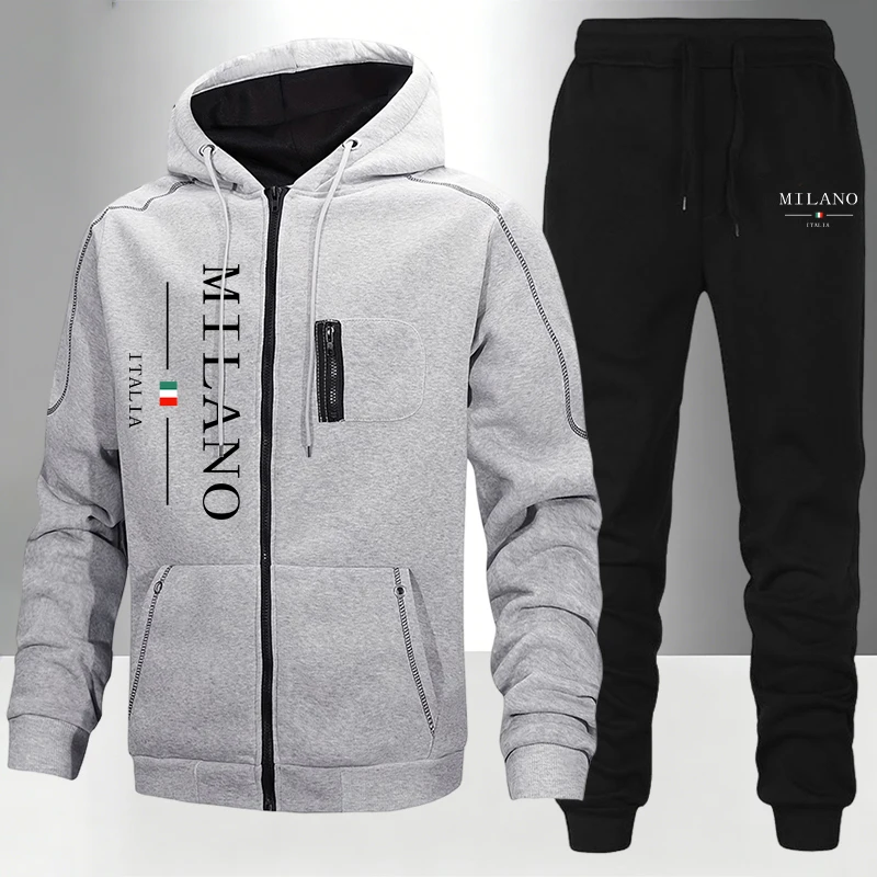 イタリアファッションメンズセット/コート/パンツ秋冬デイリー - Men'S Fashion Zipper Hoodie のレビューと価格