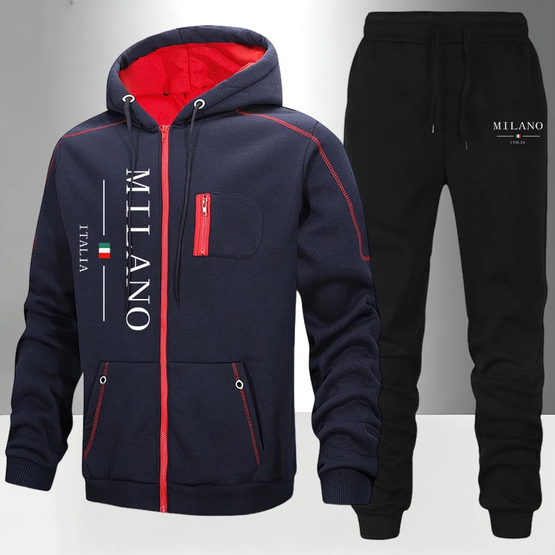 イタリアファッションメンズセット/コート/パンツ秋冬デイリー - Men'S Fashion Zipper Hoodie のレビューと価格