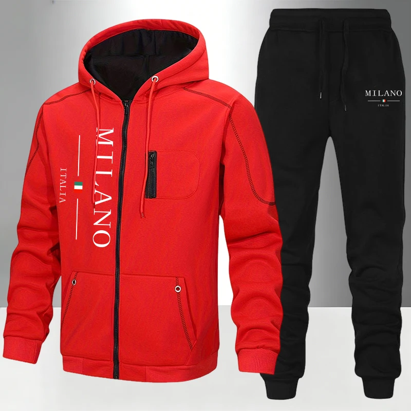 イタリアファッションメンズセット/コート/パンツ秋冬デイリー - Men'S Fashion Zipper Hoodie のレビューと価格