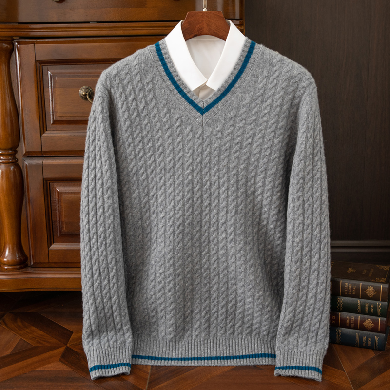 秋と冬の新しい厚みのある100％ピュアカシミヤセーターメンズ - Men'S Fashion V Neck Sweater のレビューと価格