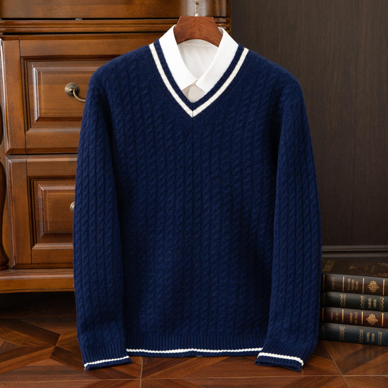 秋と冬の新しい厚みのある100％ピュアカシミヤセーターメンズ - Men'S Fashion V Neck Sweater のレビューと価格