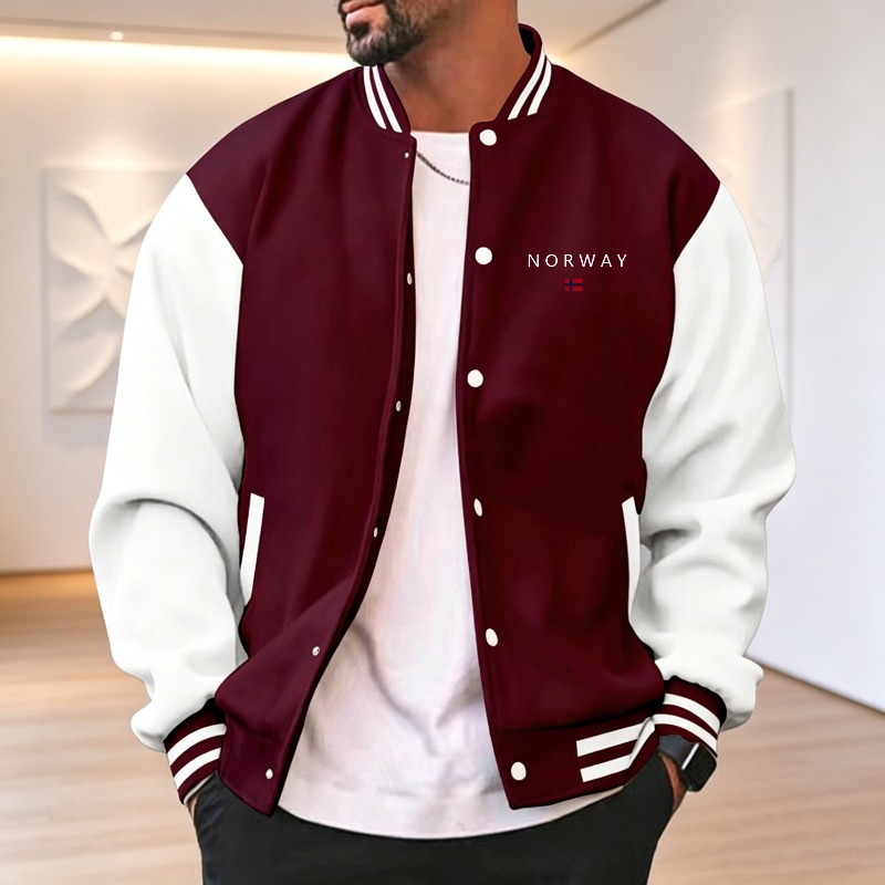 メンズワインレッドホワイトカラーブロックバーシティジャケット - Varsity Jacket Letterman のレビューと価格