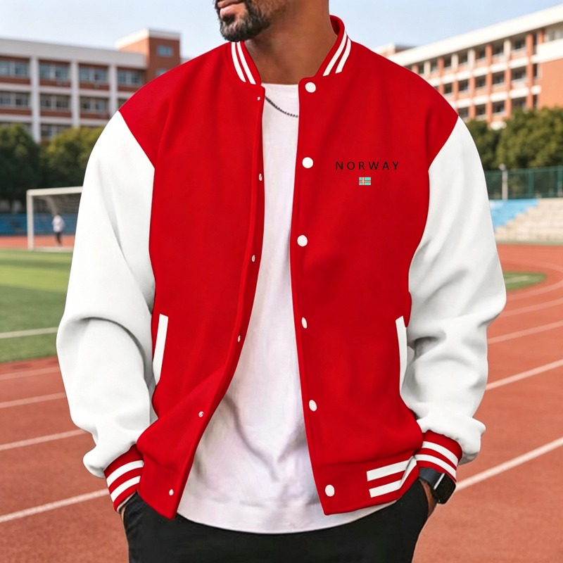 メンズワインレッドホワイトカラーブロックバーシティジャケット - Varsity Jacket Letterman のレビューと価格
