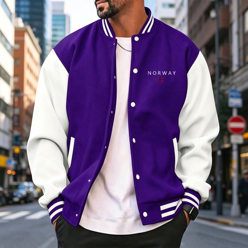 メンズワインレッドホワイトカラーブロックバーシティジャケット - Varsity Jacket Letterman のレビューと価格