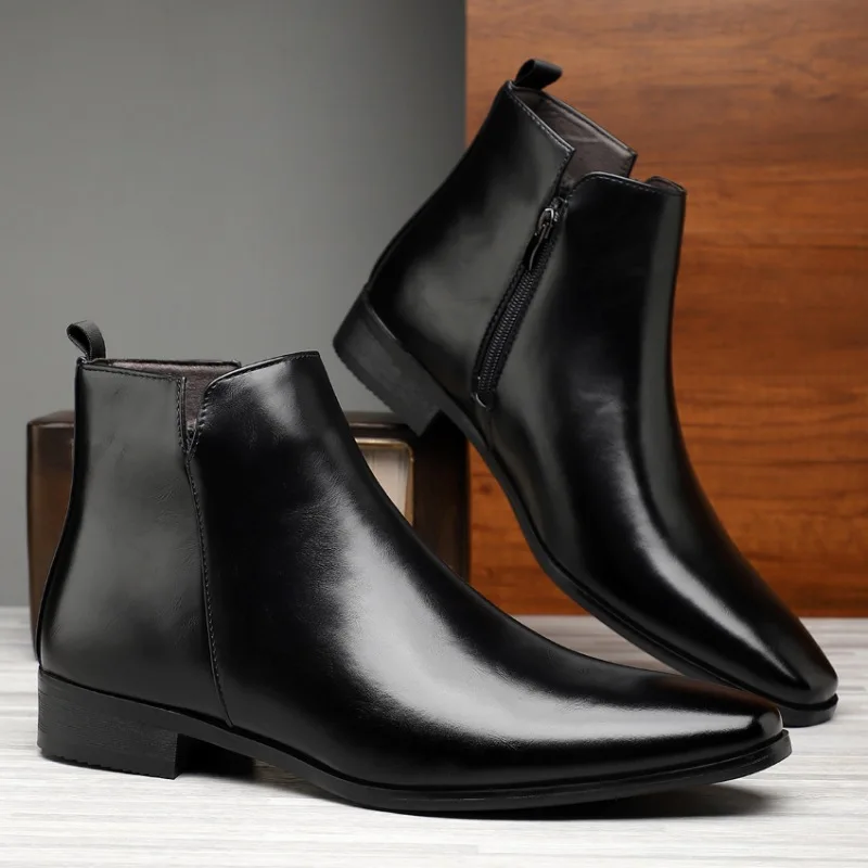 新しいメンズブーツクラシックチェルシーブーツ高級ハイトップレ - Chelsea Boots Men のレビューと価格