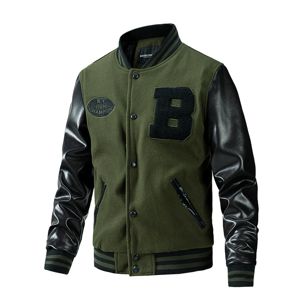 メンズPUスリーブジャケット,厚手のコート,カジュアル,刺e - Varsity Jacket Letterman のレビューと価格
