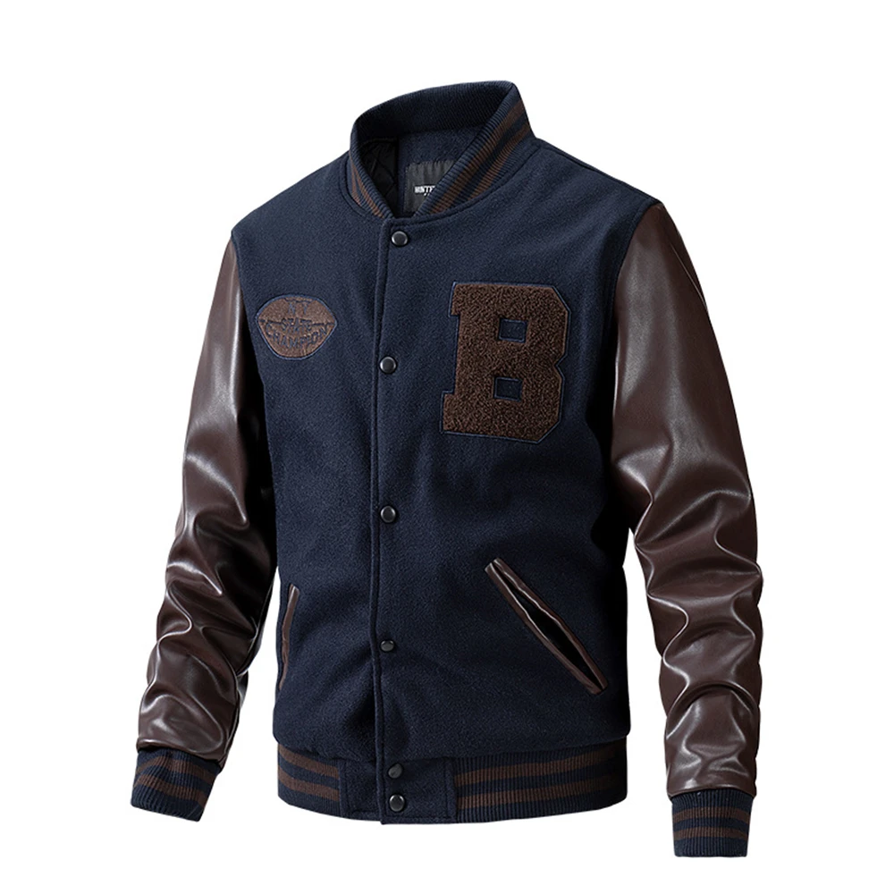 メンズPUスリーブジャケット,厚手のコート,カジュアル,刺e - Varsity Jacket Letterman のレビューと価格