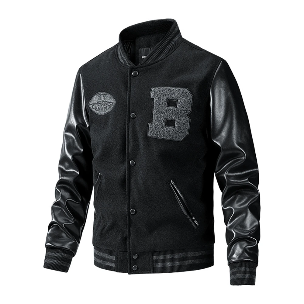 メンズPUスリーブジャケット,厚手のコート,カジュアル,刺e - Varsity Jacket Letterman のレビューと価格