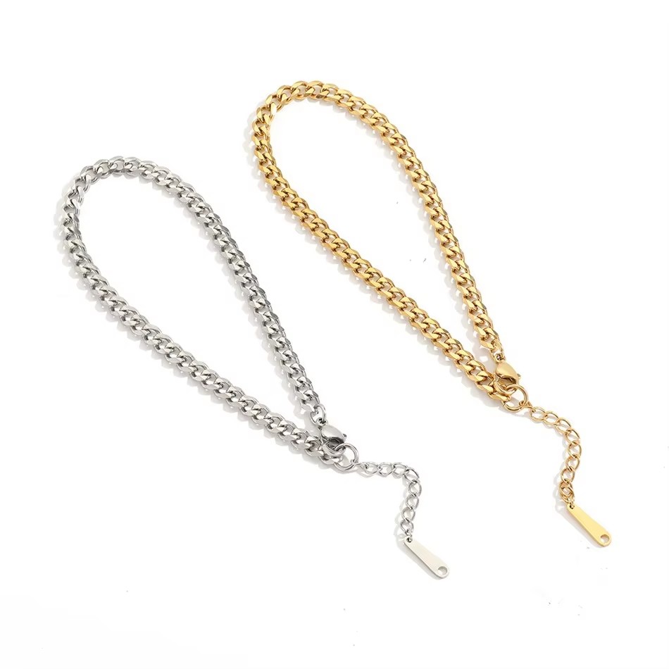4 ミリメートルステンレス鋼シンプルなキューバチェーンアンク - Men'S Fashion Gold Chain のレビューと価格