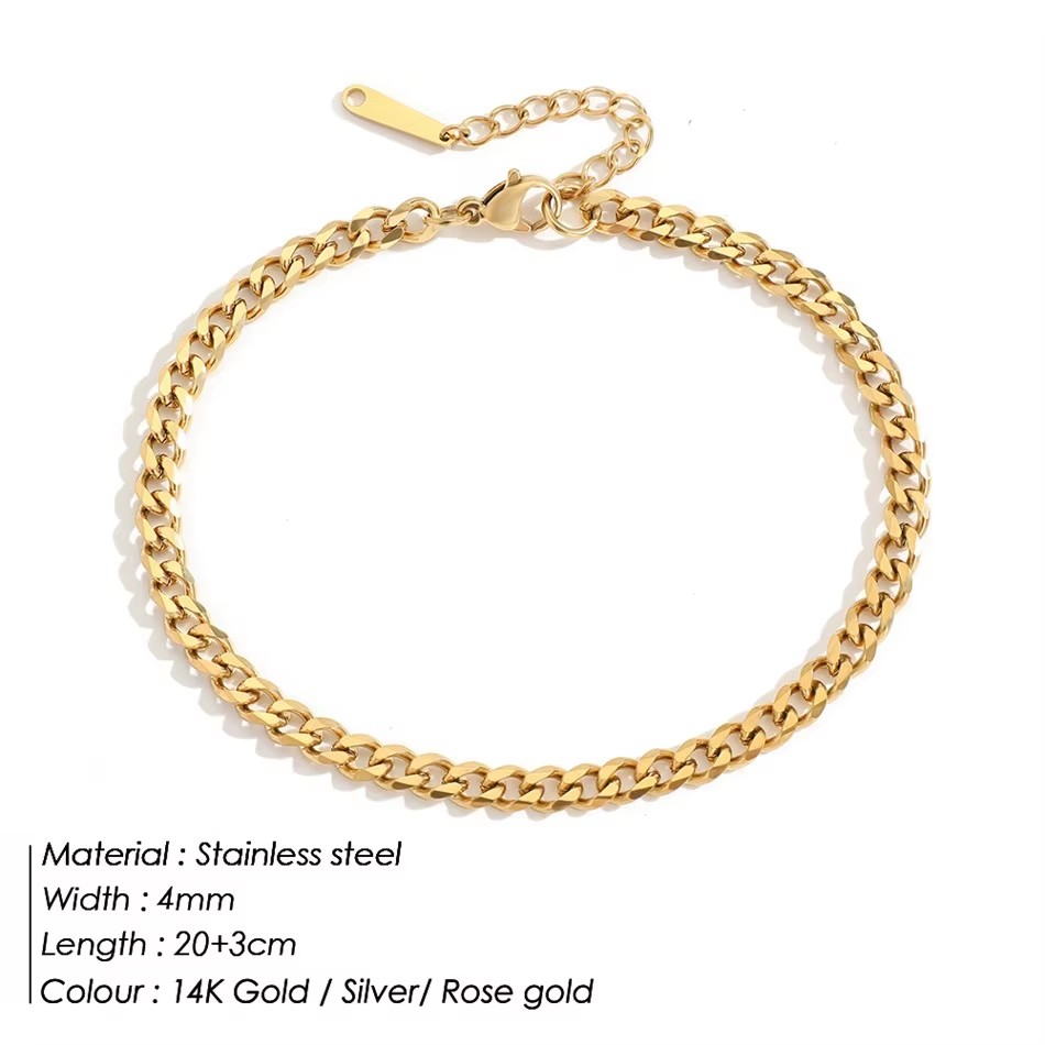 4 ミリメートルステンレス鋼シンプルなキューバチェーンアンク - Men'S Fashion Gold Chain のレビューと価格